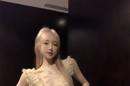 Sleeveless Plain Ruffle Mini A-Line Dress