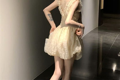 Sleeveless Plain Ruffle Mini A-Line Dress