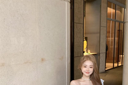 Off-Shoulder Ruffled Midi A-Line Eyelet Lace Dress