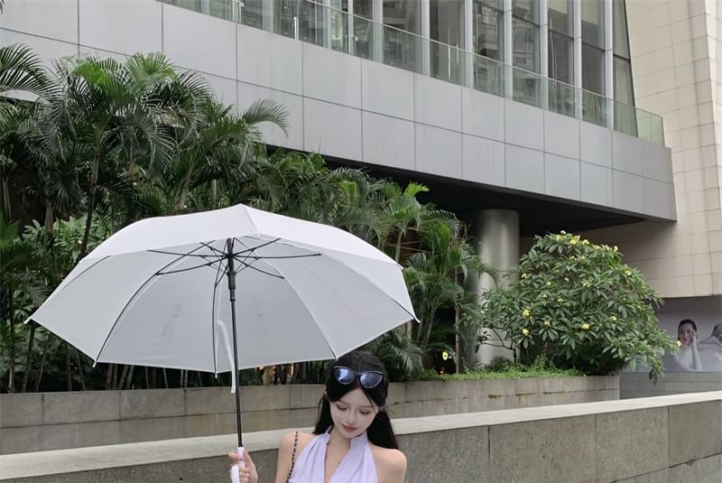 Sleeveless V-Neck Striped Button-Up Shirt / High Rise Mini Pencil Skirt