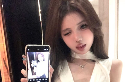 Choker-Neck Lettering Cowl Neck Crop Tank Top