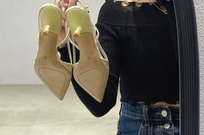 Pointed Toe Slingback Jacquard Kitten Heel Pumps