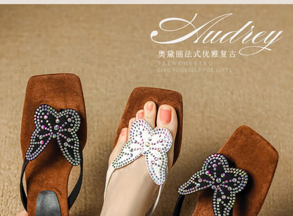 Butterfly Wedge Thong Sandals
