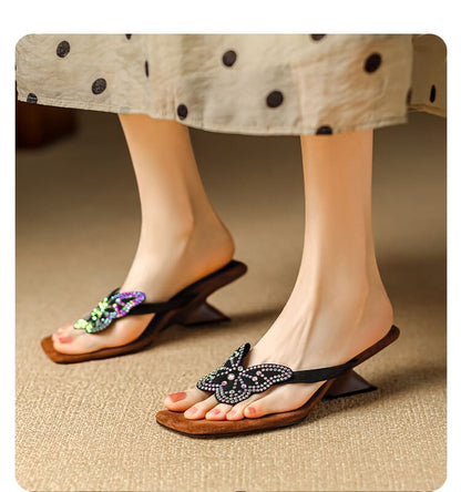 Butterfly Wedge Thong Sandals