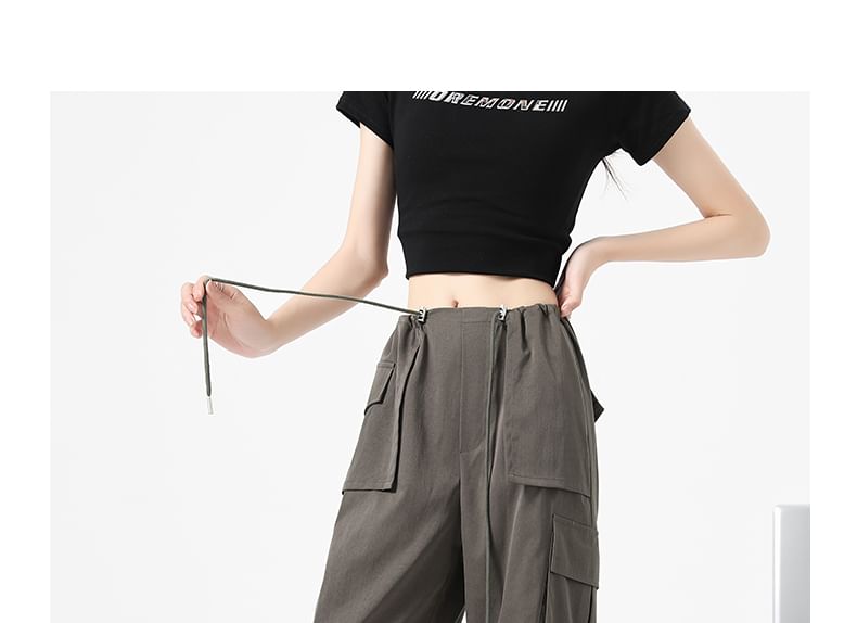 High Waist Drawstring Pocket Parachute Cargo Pants