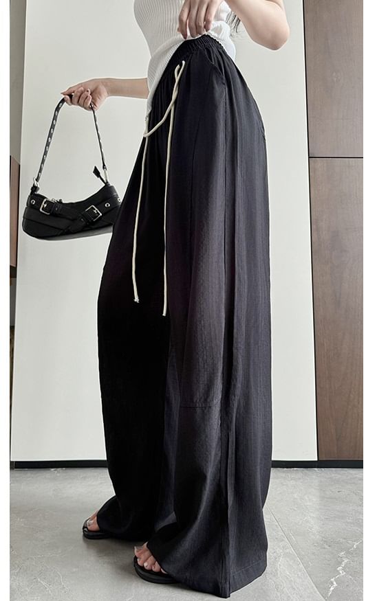 Contrast String High Rise Wide Leg Drape Pants