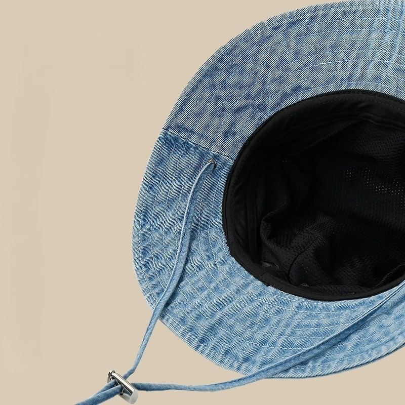 Denim Bucket Hat With Adjustable Chin Strap