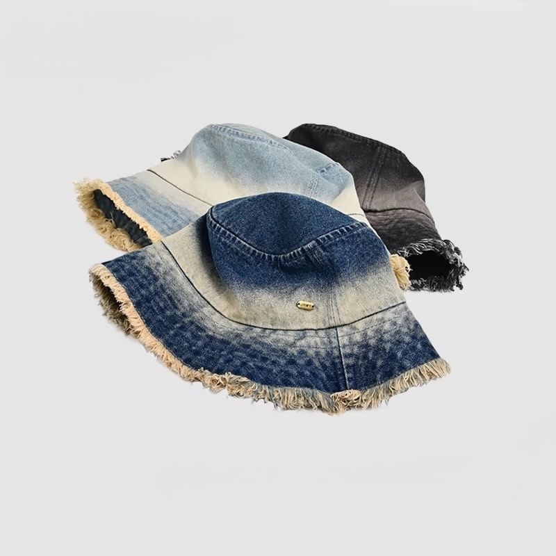 Frayed Hat Edge With Denim Bucket