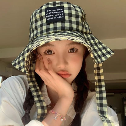 Checkered With Hat Chin Cotton Strap Bucket