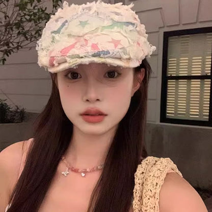 Patchwork Newsboy Hat Cabbie Distressed