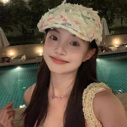 Patchwork Newsboy Hat Cabbie Distressed