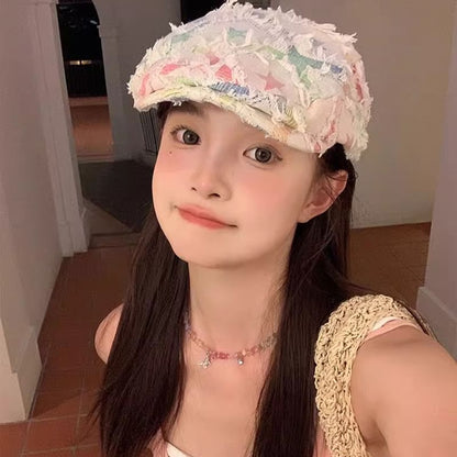 Patchwork Newsboy Hat Cabbie Distressed