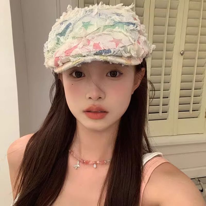 Patchwork Newsboy Hat Cabbie Distressed