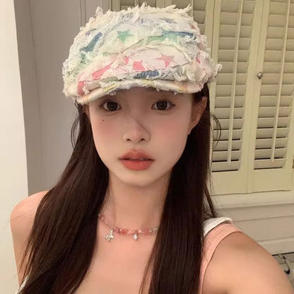 Patchwork Newsboy Hat Cabbie Distressed