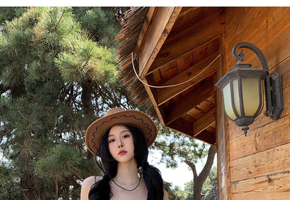 Mini robe à volants avec cordon de serrage et imprimé à bretelles spaghetti