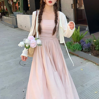 Spaghetti Strap Square Neck Plain Maxi A-Line Dress