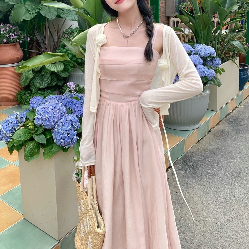 Spaghetti Strap Square Neck Plain Maxi A-Line Dress