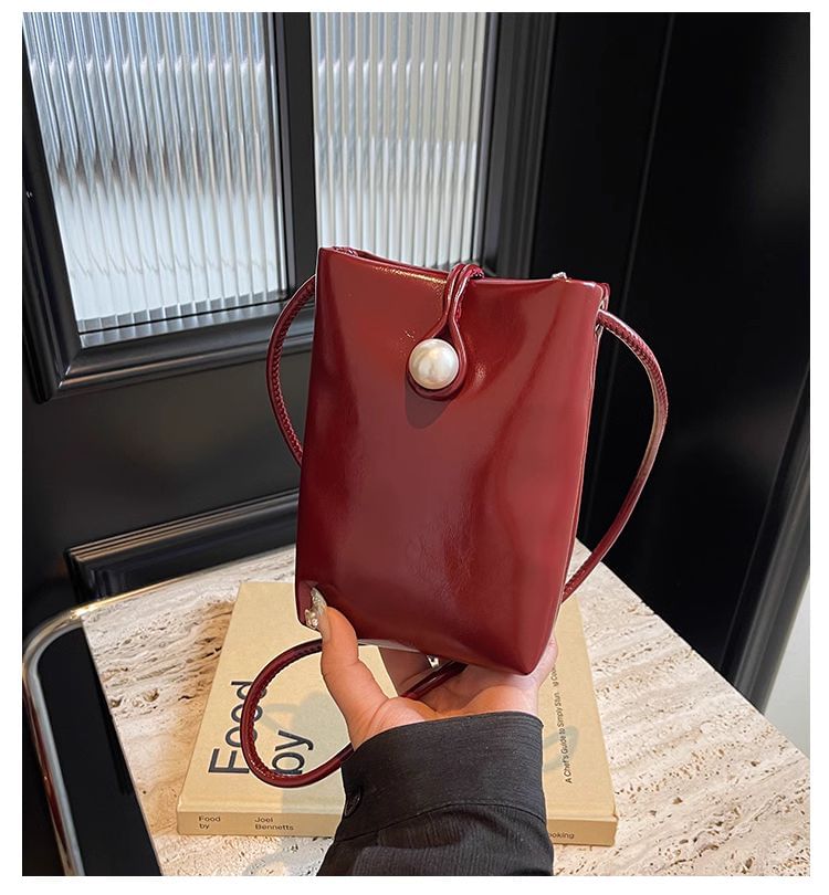 Leather Plain Faux Crossbody Bag