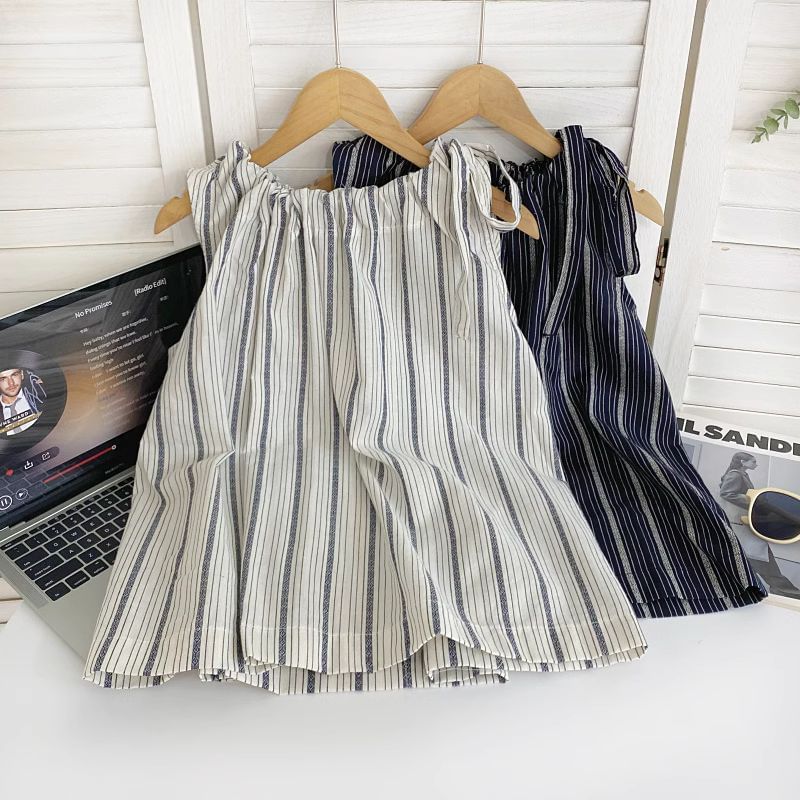 Sleeveless Round Neck Striped Drawstring Top