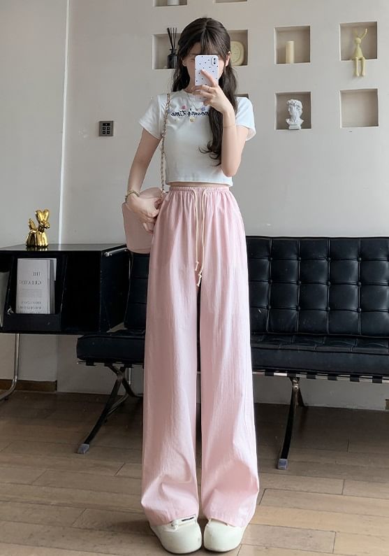 Stripe High Waist Drawstring Wide Leg Sweatpants