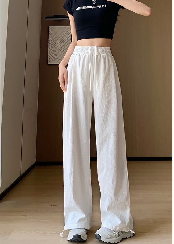 Plain High Waist Drawstring Wide Leg Sweatpants