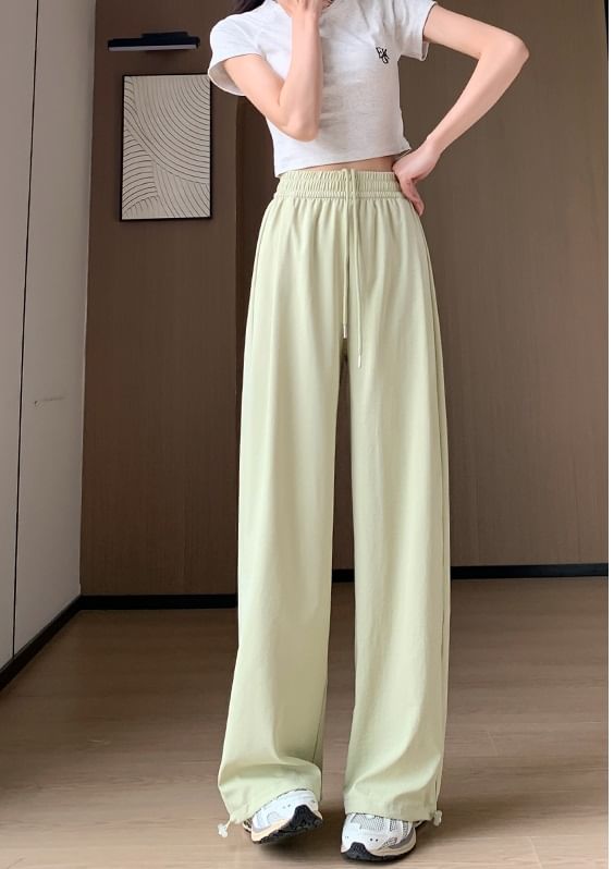 Plain High Waist Drawstring Wide Leg Sweatpants