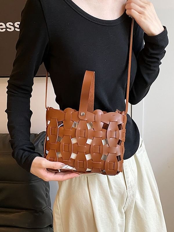 Cutout Faux Leather Crossbody Bag
