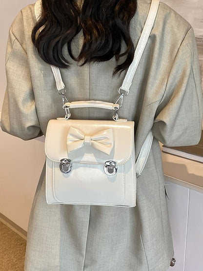Bow Faux Leather Flap Backpack