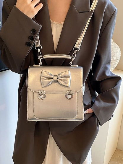 Bow Faux Leather Flap Backpack