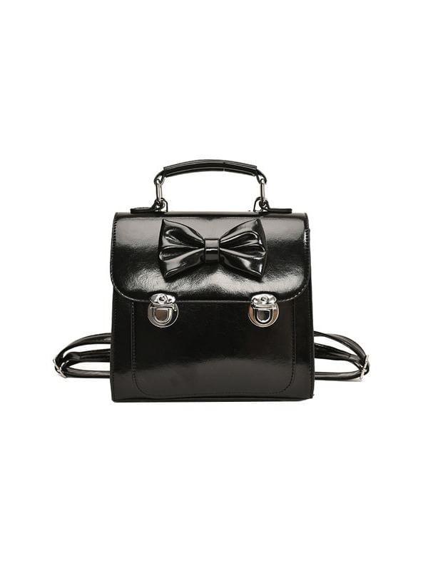 Bow Faux Leather Flap Backpack