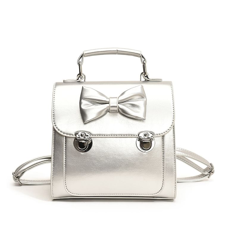 Bow Faux Leather Flap Backpack