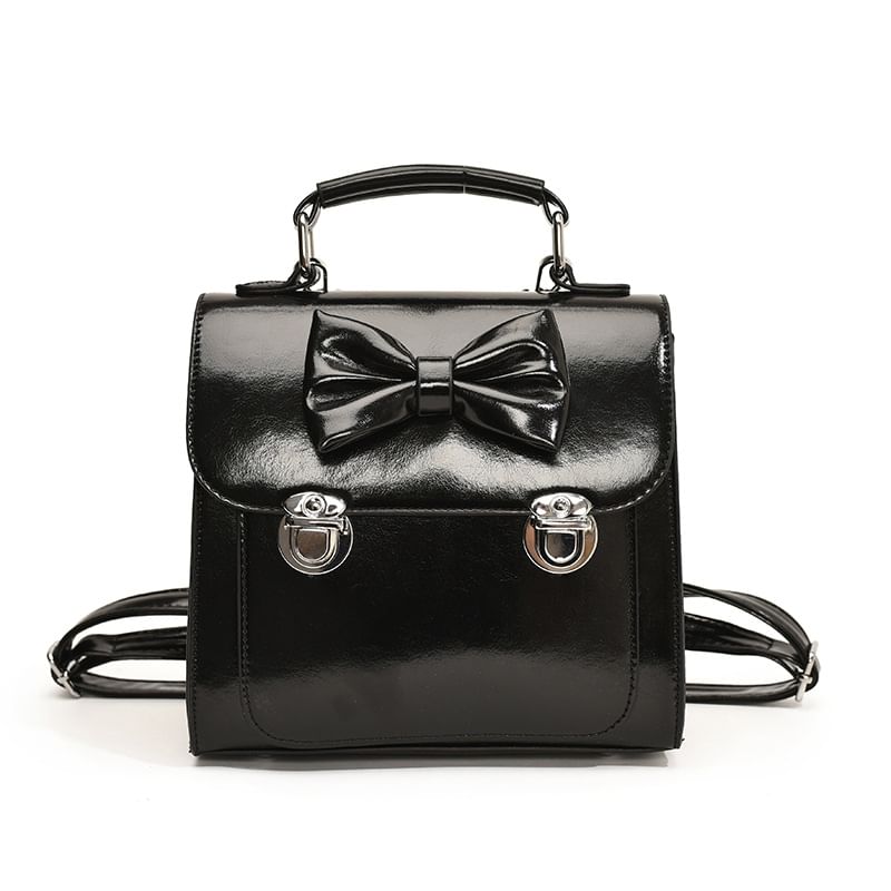 Bow Faux Leather Flap Backpack