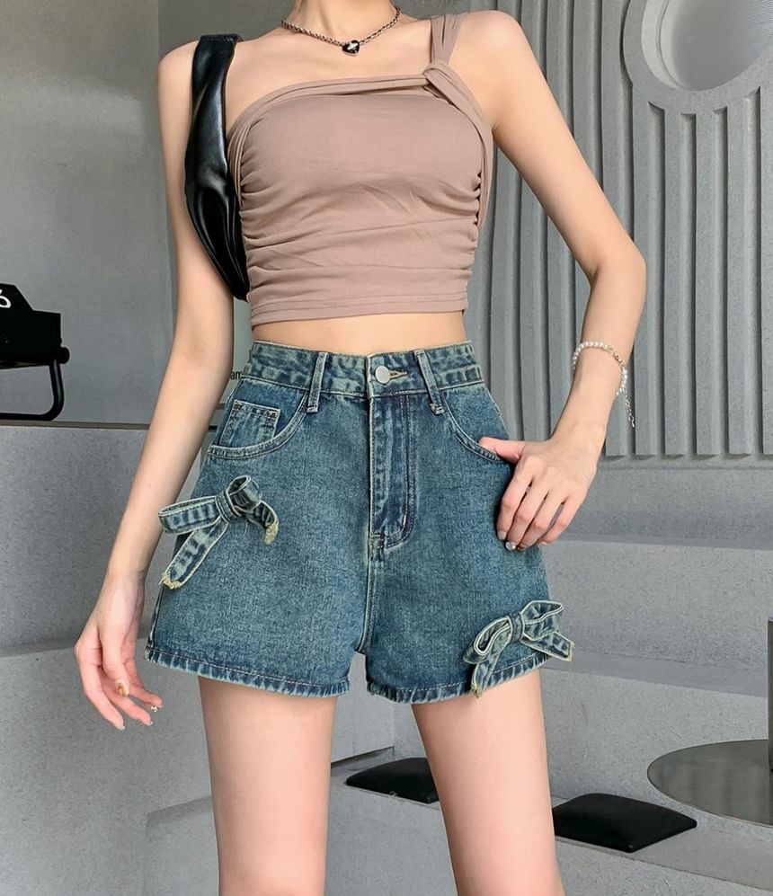 High Waist Bow Denim Shorts