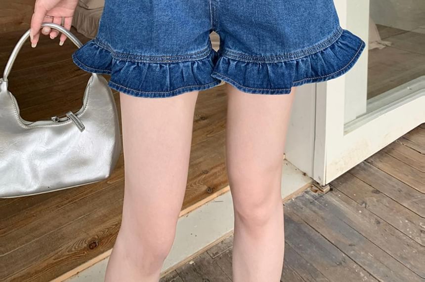 Short en jean taille haute avec ourlet à volants