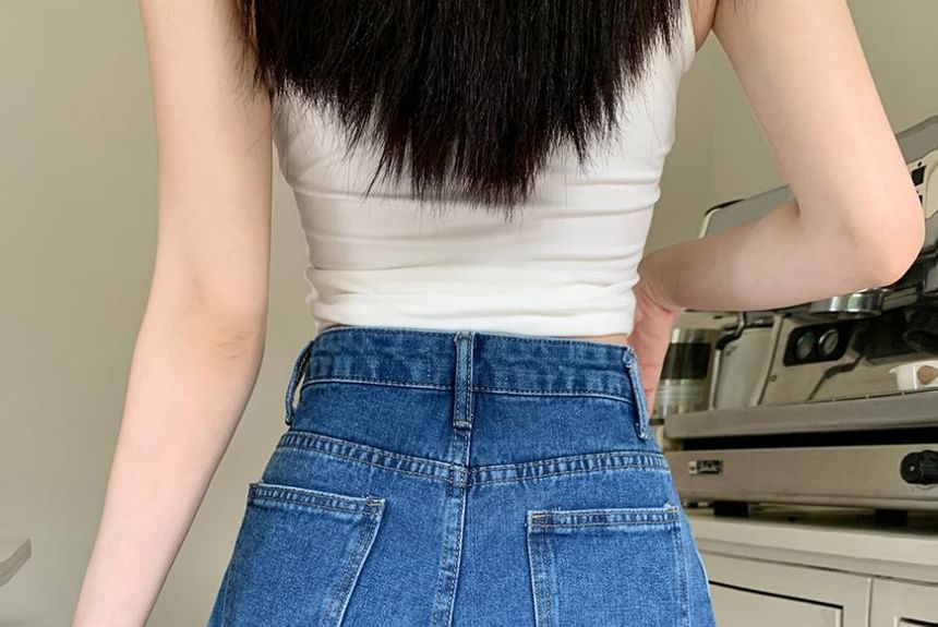 Short en jean taille haute avec ourlet à volants