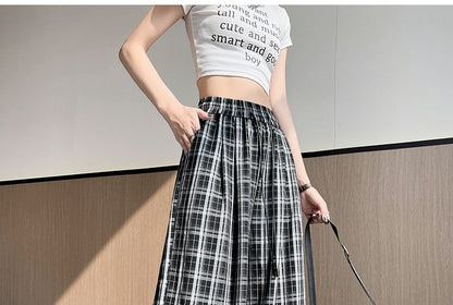 High Waist Plaid Wide Leg Pants (Various Designs)
