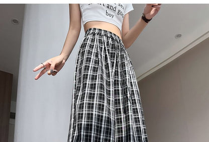 High Waist Plaid Wide Leg Pants (Various Designs)