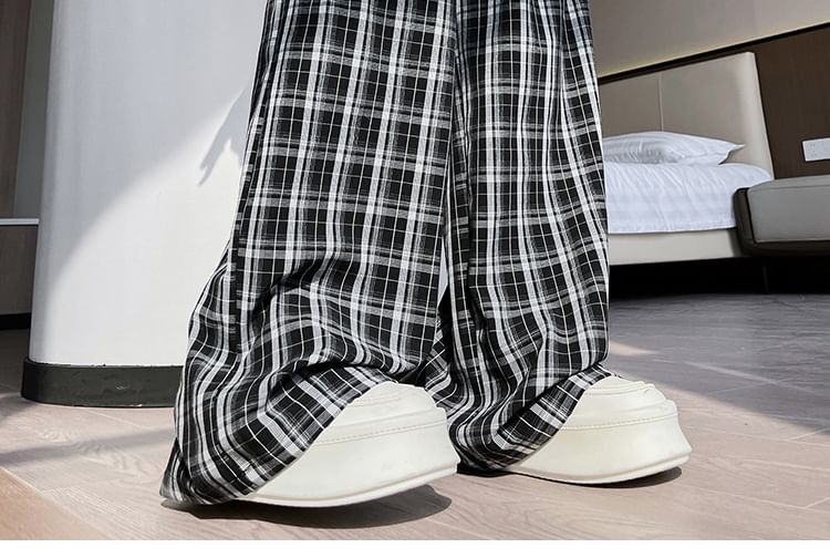 Pantalon large à carreaux taille haute (différents modèles)