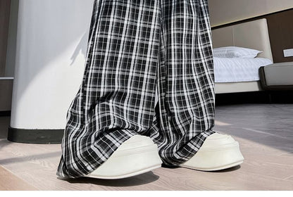 High Waist Plaid Wide Leg Pants (Various Designs)