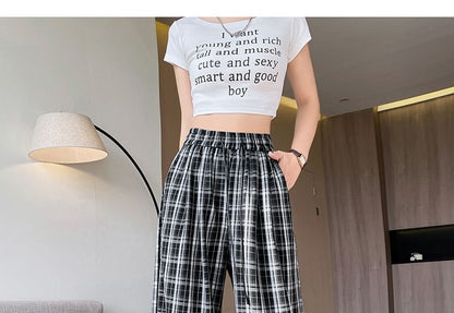 High Waist Plaid Wide Leg Pants (Various Designs)