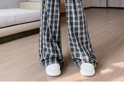 High Waist Plaid Wide Leg Pants (Various Designs)