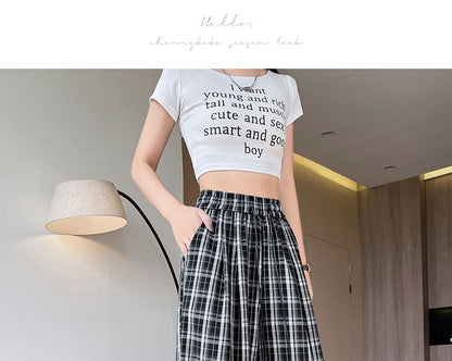 High Waist Plaid Wide Leg Pants (Various Designs)