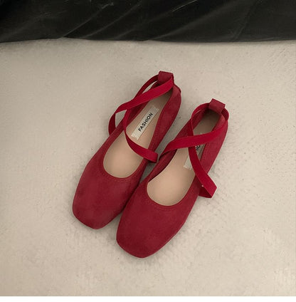 Square Toe Cross Strap Mary Jane Flats