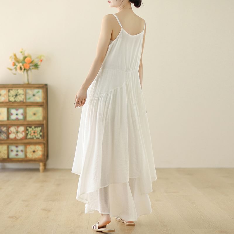 Spaghetti Strap Plain Asymmetrical Maxi Sundress