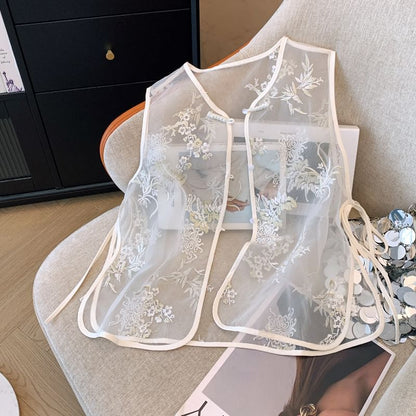Flower Embroidered Sheer Vest