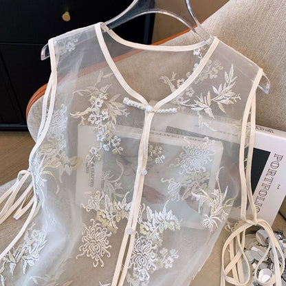 Flower Embroidered Sheer Vest