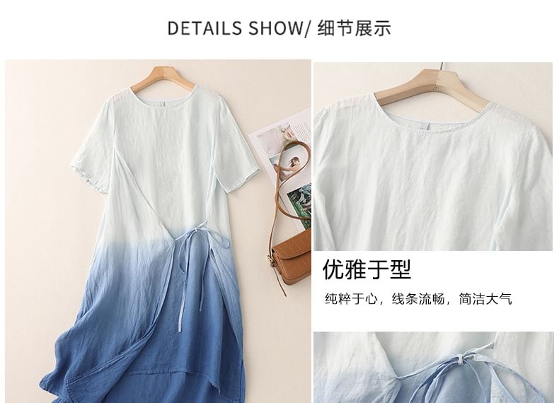 Short-Sleeve Gradient Asymmetrical Midi Sundress