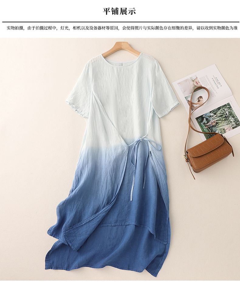 Short-Sleeve Gradient Asymmetrical Midi Sundress