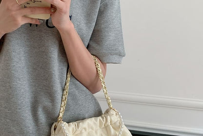 Quilted Faux Pearl Chain Crossbody Bag