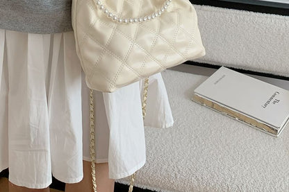 Quilted Faux Pearl Chain Crossbody Bag
